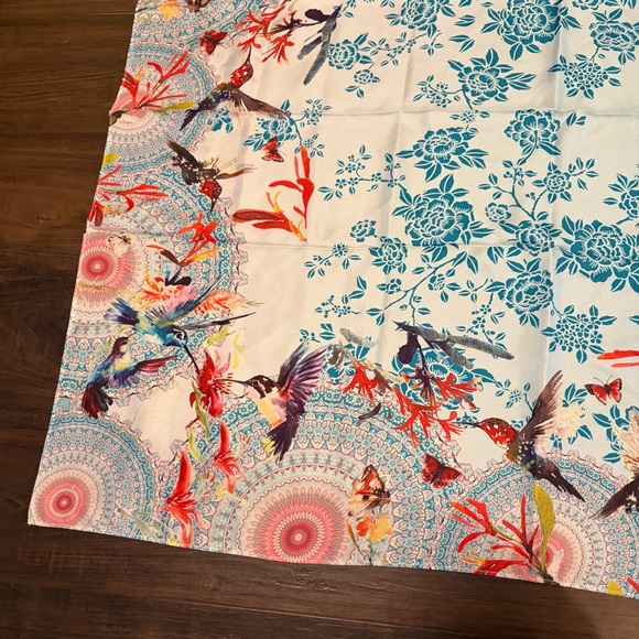 Johnny Was Floral Paisley Hummingbird Silk Scarf Twill - Picture 10 of 10